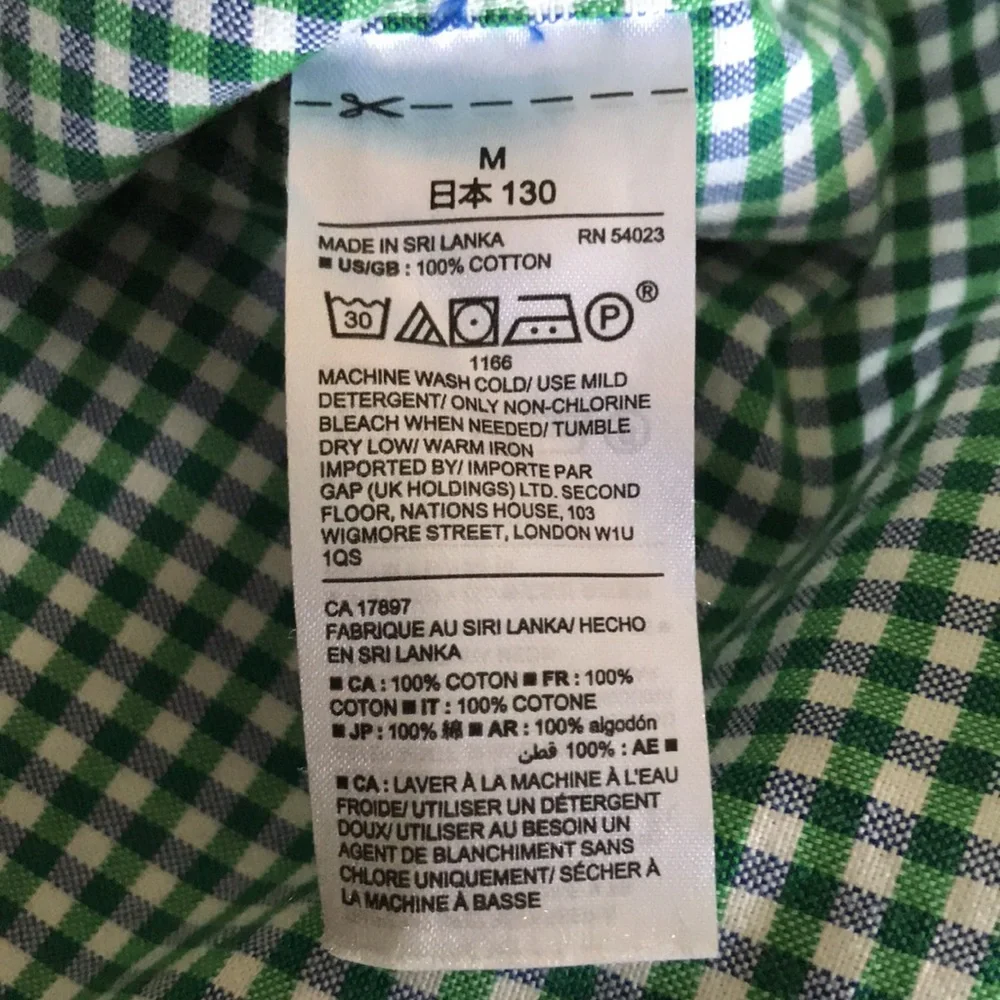GAP Kids long-sleeve button-down gingham shirt size medium, green blue white